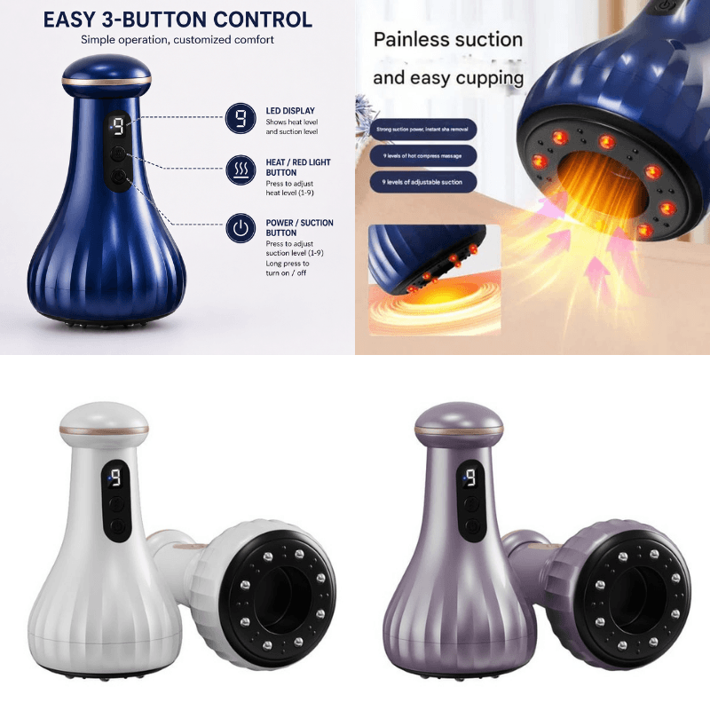 TensionFix™ Electric Cupping & Gua Sha Massager – 9-Level Suction, Heat Therapy & Red Light Recovery